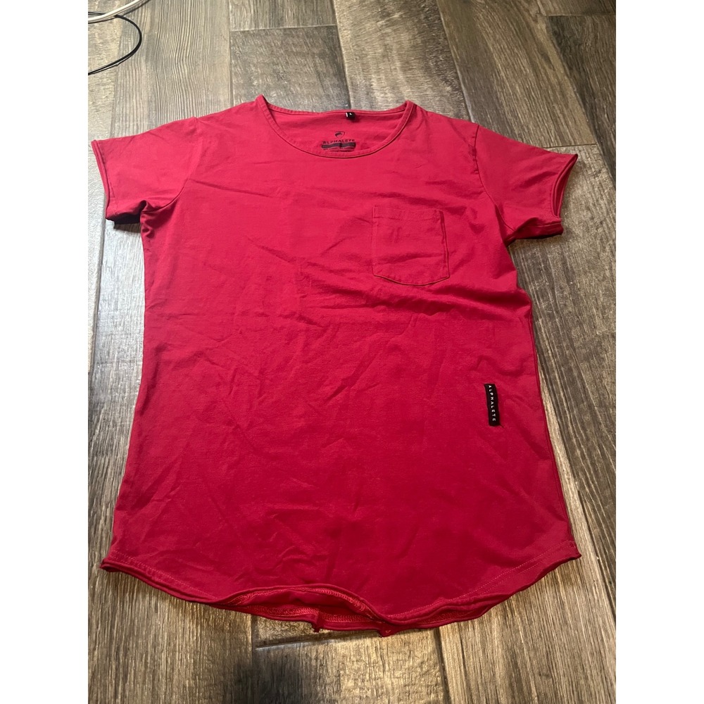 Alphalete Mens Red Scoop Hem Pocket T-Shirt Size Large Stretch Gym Lifestyle Tee